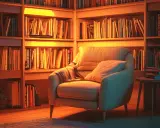 Un fauteuil confortable invite à la lecture dans ce havre de paix, entouré d'étagères remplies de livres.