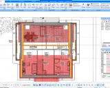 Grundriss Dachgeschoss mit Räumen, Möbeln und Maßen. Die Ansicht zeigt einen detaillierten Grundriss eines Dachgeschosses, inklusive der Aufteilung in verschiedene Räume wie Wohnen, Zimmer, Küche, Diele, Bad und Büro. Möbel und Einrichtungsgegenstände ...