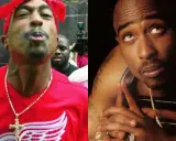 Dwa ujęcia Tupaca. Jedno z czerwoną bandaną, drugie z pytaniem: czy Tupac żyje?