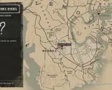Mapa RDR2 z zaznaczoną lokacją "Nieznajoma osoba" w Rhodes. Rozpocznij nowe rdr2 misje, by odkryć tajemnicę.