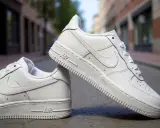 Białe sneakersy Nike Air Force 1 na ulicy. Zastanawiasz się, czym się różnią Air Force 1 od 07? To klasyka!
