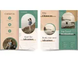 Ulotka zachęca do podróży, prezentując inspirujące miejsca i usługi. Idealna do tworzenia ulotek reklamowych.