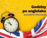 Budzik pokazuje 11:55. 5pm jaka to godzina? Dowiedz się, jak mówić o czasie po angielsku. Flaga Wielkiej Brytanii i gwiazdki.