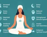 Kobieta w pozycji lotosu praktykuje jogę kundalini, osiągając spokój, lepszy sen i wzrost duchowy.