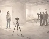Sesja zdjęciowa z modelką i ekipą filmową. Dowiedz się, jak zarabiać na fotografii, tworząc profesjonalne materiały.