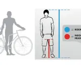 Jak dobrać ramę 58 cm na jaki wzrost? Ilustracja pokazuje pomiar wzrostu i długości nogi, by dobrać rower.