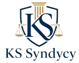 Logo kancelarii prawnej KS Syndycy z wagą sprawiedliwości i kolumną.