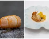 Crevette sur pierre et crevette avec gnocchis, deux présentations de spécialités parisiennes.