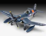 Ein detailliertes Modell eines dunkelblauen F4U-4 Corsair Flugzeugs mit der Aufschrift "JACKSONVILLE NAVY" und der Nummer 66.