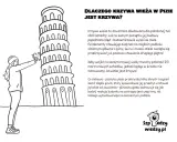 Dziewczynka z kotkiem przy krzywej wieży w Pizie. Dlaczego wieża w Pizie jest krzywa? Bo budowniczowie popełnili błąd.