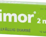 Dimor 2 mg, ett medicin mot magsjuka, lindrar tillfällig diarré. Förpackningen innehåller 16 tabletter.
