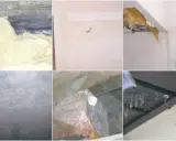 Skraplanie wody na płytkach i materiałach izolacyjnych, plamy na ścianach, uszkodzone sufity, wilgotne drewno i nacieki.