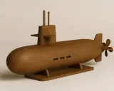 Holzmodell eines **sub boot** mit Propeller und zwei Antennen.