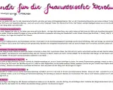Gründe für die französische Revolution: Ungerechte Lasten, Gesellschaftsaufteilung, Staatsbankrott, Aufklärung, Einberufung der Generalstände, zögernder König, Sturm auf die Bastille.