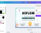 Program do tworzenia dyplomów w Canva. Projekt dyplomu z imieniem Harumi Kobayas.