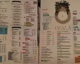 Menú con creativas cartas de restaurantes originales. Destacan secciones de bocadillos, hamburguesas, ensaladas, tacos, bebidas, postres y desayunos.