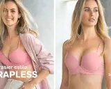 Due modelle indossano reggiseni rosa, uno senza spalline e uno con spalline sottili, mostrando la differenza tra bralette e brassiere.