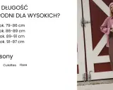 Modelka w brązowych, luźnych spodniach, które wyglądają na za długie. Wskazówki dotyczące długości nogawek dla wysokich osób.