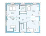 Grundriss mit Schlafzimmer, Bad, Ankleide und zwei Kinderzimmern. Der begehbare Kleiderschrank ist Teil des Schlafbereichs.