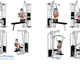 Mann und Frau trainieren Rückenmuskeln am Latzugturm im Gym. Ein effektiver pull workout für den Latissimus.
