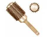 Eine goldene, runde Haarbürste mit Ceramic-Ionic-Technologie und dem Schriftzug "SUPRENT".