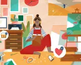 Artystka tworzy, a powiadomienia o zamówieniach i polubieniach sugerują sukces w sprzedaży online, co jest kluczowe dla **shopify seo**.