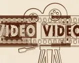 Stylizowana taśma filmowa z napisem VIDEO, obok stylizowana kamera. Idealne do nauki języka angielskiego przez filmy po angielsku.