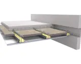Coupe d'un hourdis maison montrant la structure métallique, l'isolant et le béton.