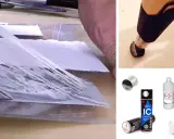Herramientas y productos para saber como quitar restos de cinta adhesiva de la pared: alcohol, espátula, spray limpiador y quitapinturas.