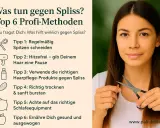 Frau schneidet sich mit einer Schere die Spitzen. Regelmäßig Spitzen schneiden ist Tipp 1 gegen Spliss.