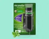 Nicorette QuickMist VapoÉclair: frische Minze, 1 mg Nikotin pro Sprühstoß, ca. 150 Sprühstöße. Hilft bei Rauchverlangen.