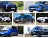 Variedad de tipos de vehículos eléctricos: Fiat 500e, Mini Cooper SE, MG4, Cupra Born, VW ID.3, Honda e y Citroën ë-C4.