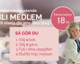 Bli medlem och starta din inre resa idag! Erbjudande: första boken för 18 kr. En glad kvinna ler.
