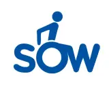 Niebieski symbol osoby na wózku inwalidzkim, tworzący literę "SOW". Informacja o dofinansowanie do wózka inwalidzkiego PCPR.