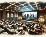 Un pubblico attento si prepara ad andare al cinema, seduto in comode poltrone davanti a un grande schermo che proietta un film.