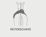Illustration zeigt ein Pferd von hinten, bei dem der Sattel nach hinten rutscht. Dies wird als "Reitersschiefe" bezeichnet.
