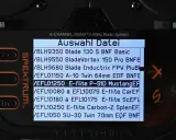 Spektrum TX One: Auswahl Datei zeigt Modelle wie E-flite P-51D Mustang.