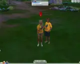 Para młoda w żółtych koszulkach z kurczakiem, w grze The Sims historie z życia wzięte.