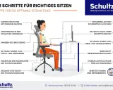 Illustration zeigt, wie man den schreibtisch optimal einrichten kann für eine gesunde Sitzhaltung.