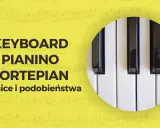 Zbliżenie na klawisze fortepianu na żółtym tle z nutami.