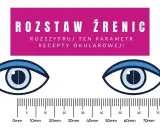 Dwa rysunki oczu z linijką pod spodem. Tekst informuje, czy rozstaw źrenic się zmienia, kluczowy parametr recepty okularowej.