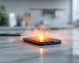 Telefon dymi i świeci na pomarańczowo, wskazując, czemu telefon się nagrzewa.