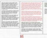 Dos columnas de texto manuscrito, una más ancha que la otra, comparando tamaño B6 vs A5.