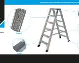 Detalle de las partes de una escalera: etiquetado, escalones, bisagras, tirantes y tapafinales.