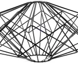Geometryczny abażur druciany w kształcie diamentu. Nowoczesna, ażurowa konstrukcja z czarnego metalu.