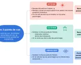 Carte mentale illustrant les 3 points de vue : interne (narrateur personnage), externe (narrateur extérieur) et omniscient, offrant différents points de vue sur l'histoire.
