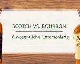 Zwei Flaschen Scotch und Bourbon Whiskey, die Unterschiede zwischen diesen Whiskey-Sorten beleuchten.