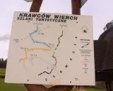 Mapa szlaków turystycznych Krawców Wierch. Pokazuje trasy do Hali Lipowskiej, Trzy Kopce, Glinki i Ujsoły.