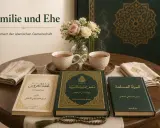 Bücher über Familie und Ehe, inspiriert von der Surah Ali Imran, mit Tee und Rosen.
