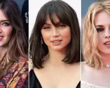 Tres mujeres con peinado por capas: una morena con ondas, otra con flequillo y un corte bob, y una rubia con estilo despeinado.